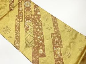 斜線に華紋・花唐草・鳥模様織出し袋帯